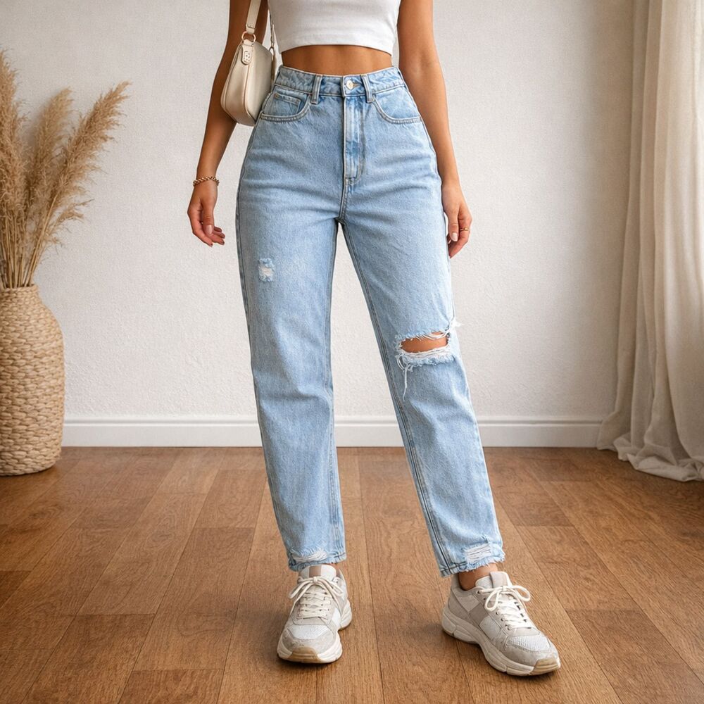 NAF NAF Paris Distressed Mom Jeans Size 6